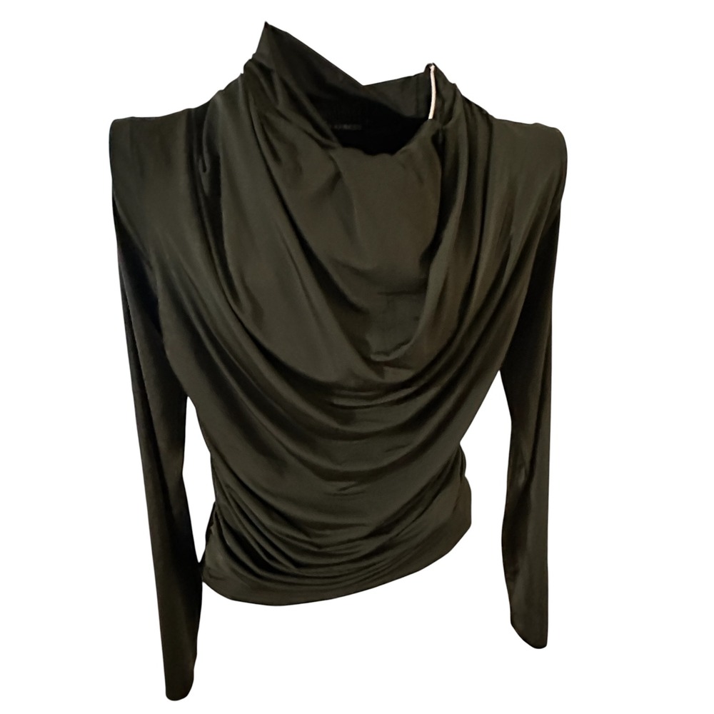 NWT Express Conscious Edit Draped Cowl Neck Ruched Long Sleeve Top black S
